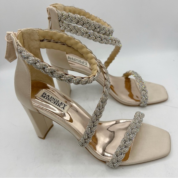 Badgley Mischka Women's Fenix Heeled Sandal Nude Satin, Size 8 - Picture 7 of 12